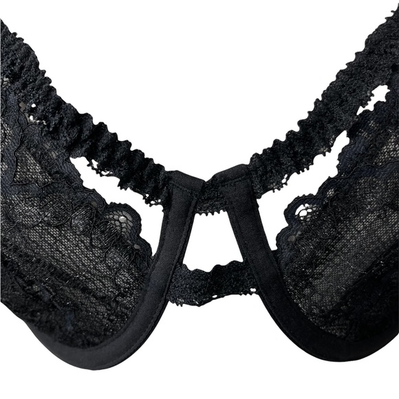 NWOT Adore Me Black Lace Cut Out Underwire Bra Bondage style 36C - Picture 4 of 10